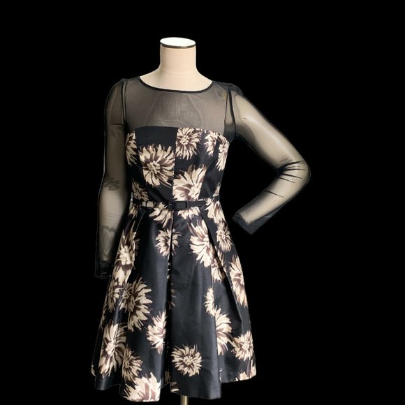 Eliza J 4 Evening Party Dress Floral Satin Corset Style Long Mesh Sleeves 67D - Picture 4 of 11